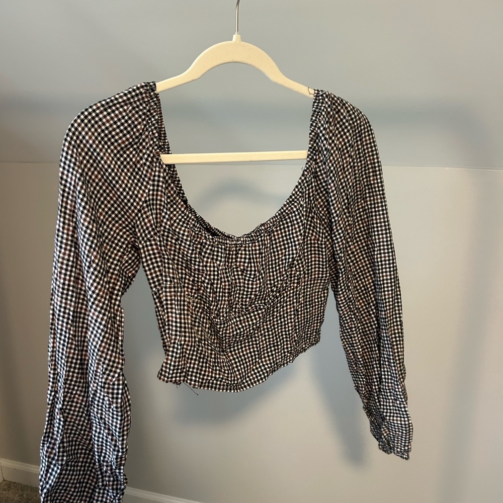 Hollister Black and White Checkered Blouse